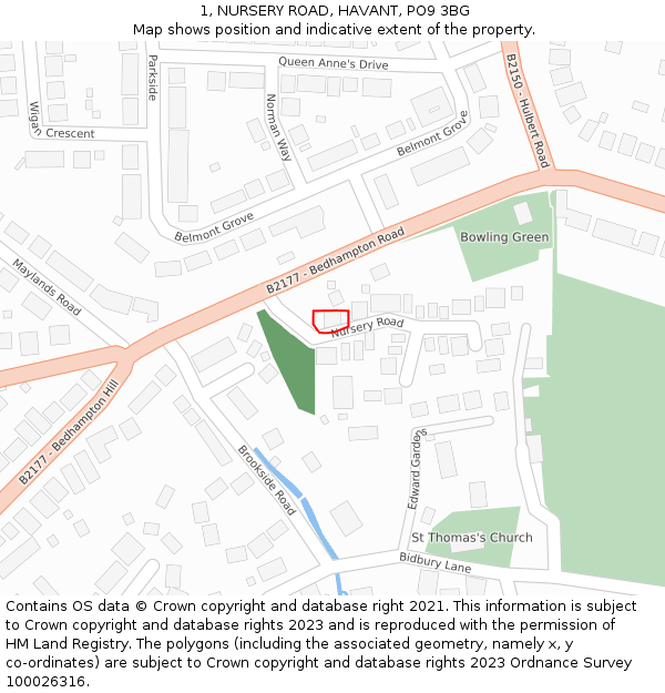 1, NURSERY ROAD, HAVANT, PO9 3BG: Location map and indicative extent of plot