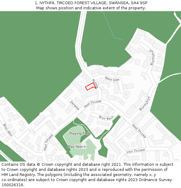 1, NYTHFA, TIRCOED FOREST VILLAGE, SWANSEA, SA4 9SP: Location map and indicative extent of plot