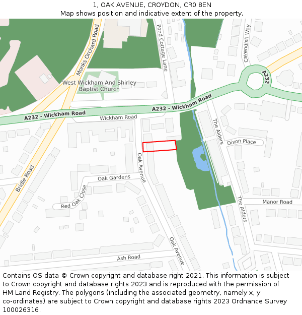 1, OAK AVENUE, CROYDON, CR0 8EN: Location map and indicative extent of plot