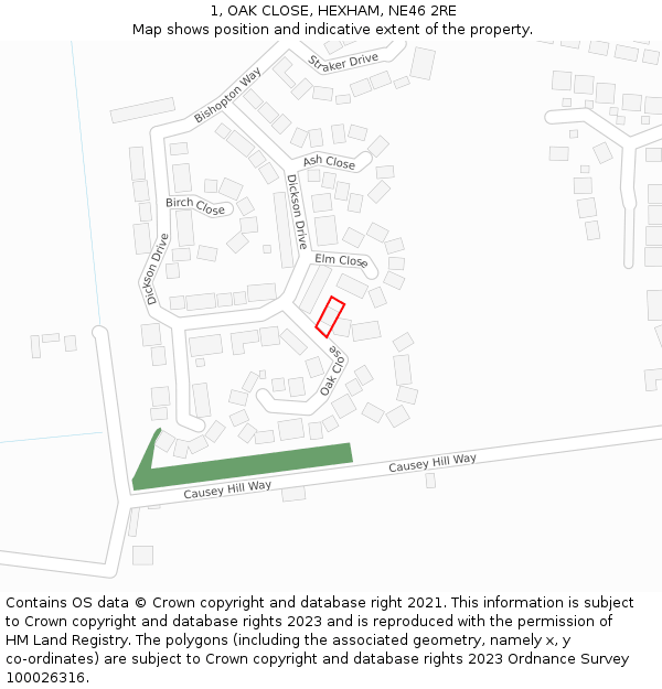1, OAK CLOSE, HEXHAM, NE46 2RE: Location map and indicative extent of plot