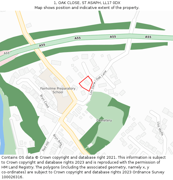 1, OAK CLOSE, ST ASAPH, LL17 0DX: Location map and indicative extent of plot