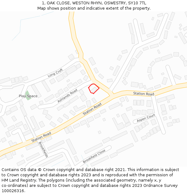 1, OAK CLOSE, WESTON RHYN, OSWESTRY, SY10 7TL: Location map and indicative extent of plot