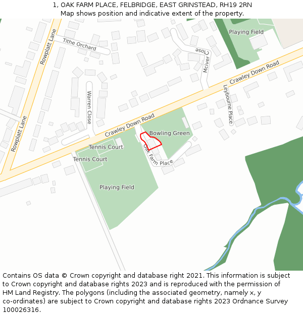 1, OAK FARM PLACE, FELBRIDGE, EAST GRINSTEAD, RH19 2RN: Location map and indicative extent of plot