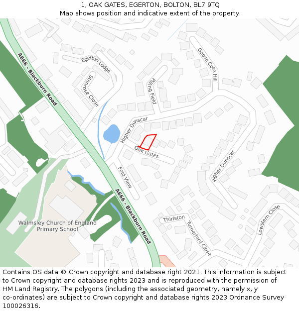 1, OAK GATES, EGERTON, BOLTON, BL7 9TQ: Location map and indicative extent of plot