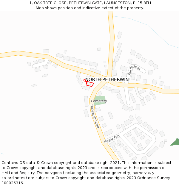 1, OAK TREE CLOSE, PETHERWIN GATE, LAUNCESTON, PL15 8FH: Location map and indicative extent of plot