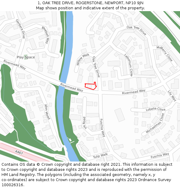 1, OAK TREE DRIVE, ROGERSTONE, NEWPORT, NP10 9JN: Location map and indicative extent of plot