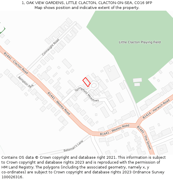 1, OAK VIEW GARDENS, LITTLE CLACTON, CLACTON-ON-SEA, CO16 9FP: Location map and indicative extent of plot