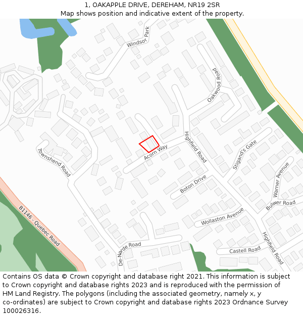 1, OAKAPPLE DRIVE, DEREHAM, NR19 2SR: Location map and indicative extent of plot