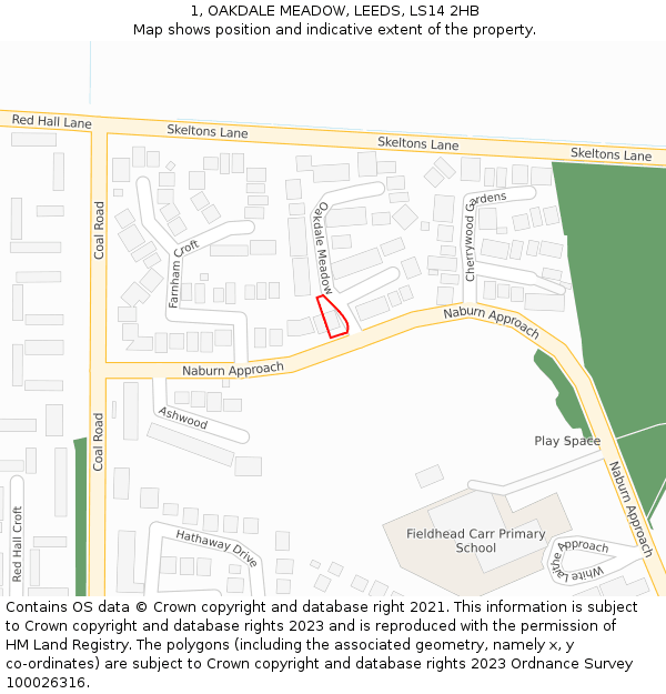 1, OAKDALE MEADOW, LEEDS, LS14 2HB: Location map and indicative extent of plot