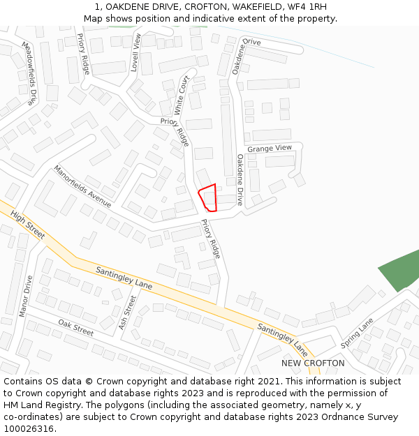 1, OAKDENE DRIVE, CROFTON, WAKEFIELD, WF4 1RH: Location map and indicative extent of plot