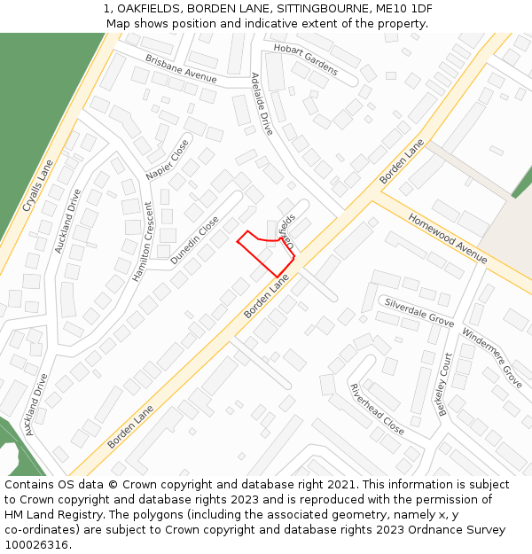 1, OAKFIELDS, BORDEN LANE, SITTINGBOURNE, ME10 1DF: Location map and indicative extent of plot