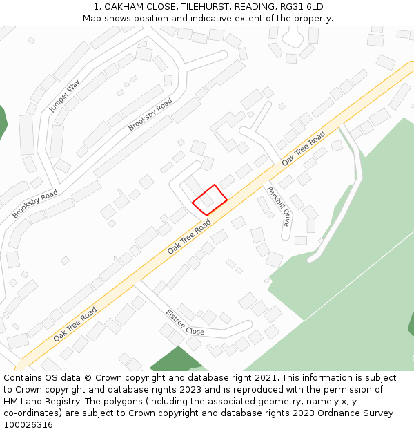 1, OAKHAM CLOSE, TILEHURST, READING, RG31 6LD: Location map and indicative extent of plot