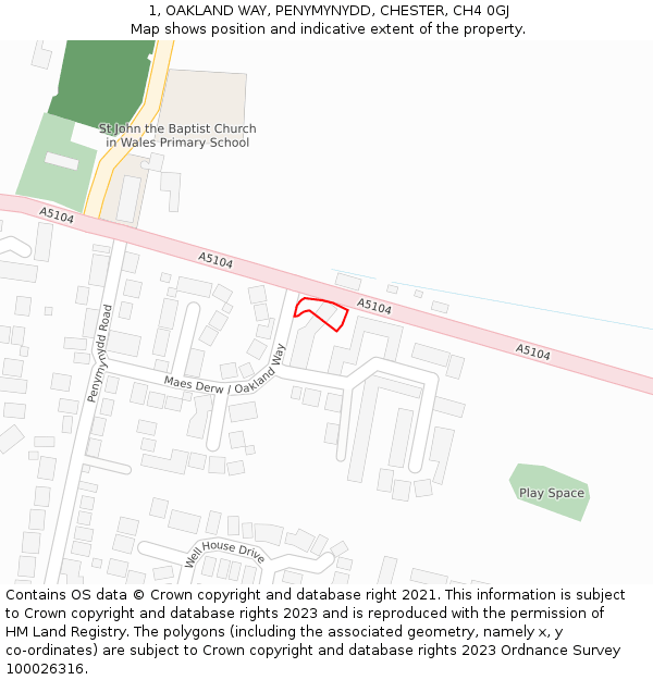 1, OAKLAND WAY, PENYMYNYDD, CHESTER, CH4 0GJ: Location map and indicative extent of plot