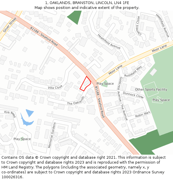 1, OAKLANDS, BRANSTON, LINCOLN, LN4 1FE: Location map and indicative extent of plot