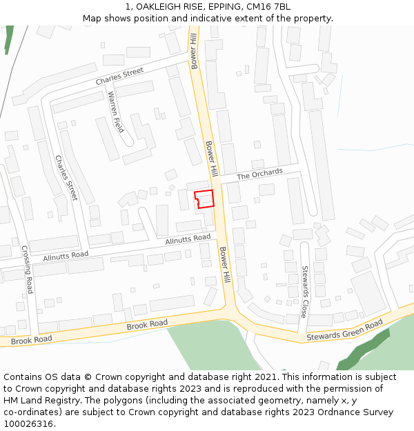 1, OAKLEIGH RISE, EPPING, CM16 7BL: Location map and indicative extent of plot