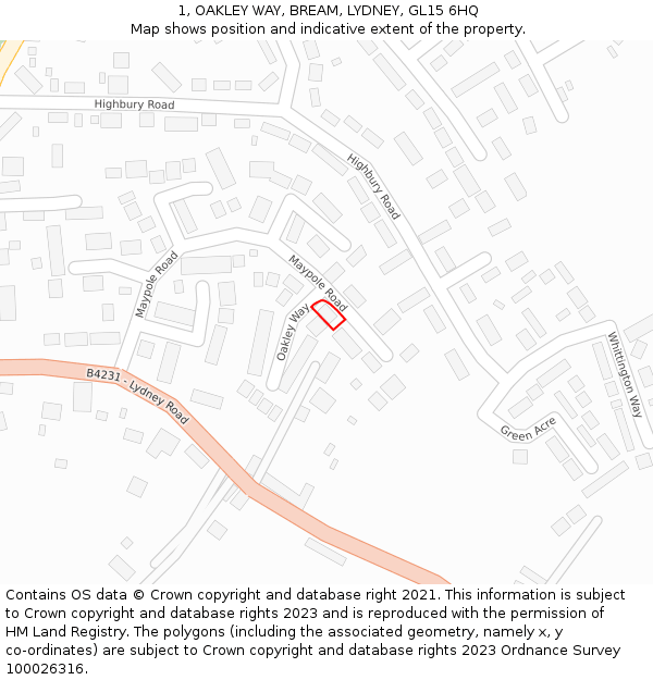 1, OAKLEY WAY, BREAM, LYDNEY, GL15 6HQ: Location map and indicative extent of plot