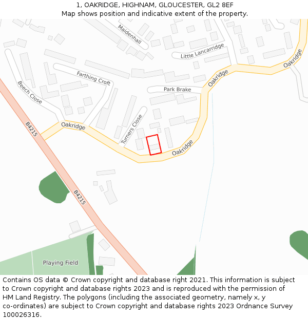 1, OAKRIDGE, HIGHNAM, GLOUCESTER, GL2 8EF: Location map and indicative extent of plot