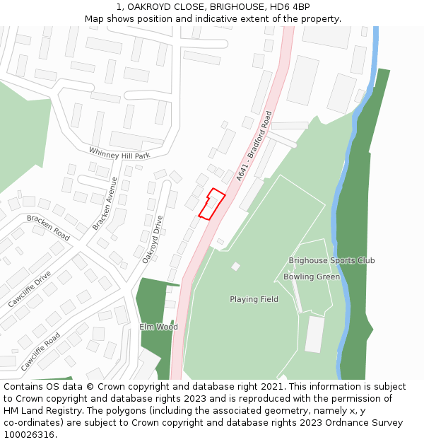 1, OAKROYD CLOSE, BRIGHOUSE, HD6 4BP: Location map and indicative extent of plot