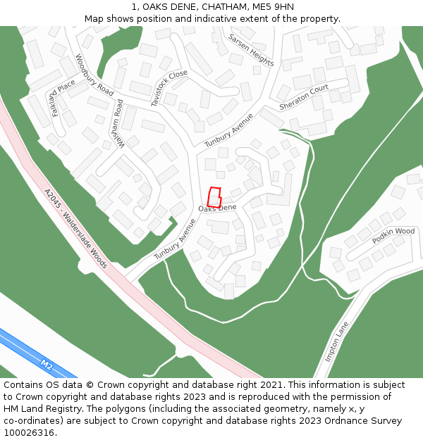 1, OAKS DENE, CHATHAM, ME5 9HN: Location map and indicative extent of plot