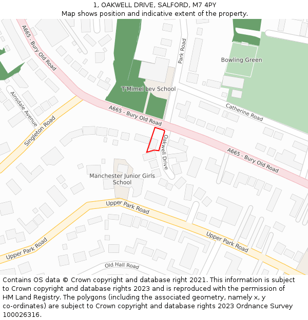 1, OAKWELL DRIVE, SALFORD, M7 4PY: Location map and indicative extent of plot