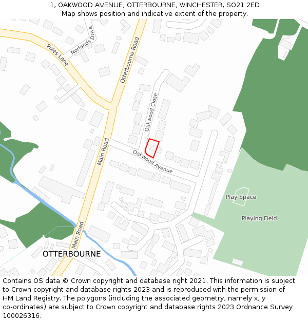 1, OAKWOOD AVENUE, OTTERBOURNE, WINCHESTER, SO21 2ED: Location map and indicative extent of plot