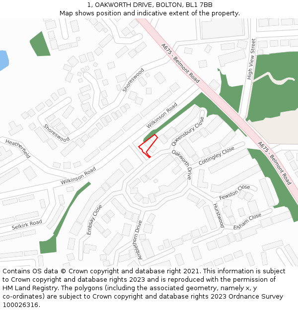 1, OAKWORTH DRIVE, BOLTON, BL1 7BB: Location map and indicative extent of plot