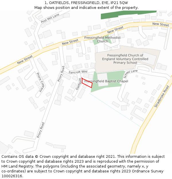 1, OATFIELDS, FRESSINGFIELD, EYE, IP21 5QW: Location map and indicative extent of plot