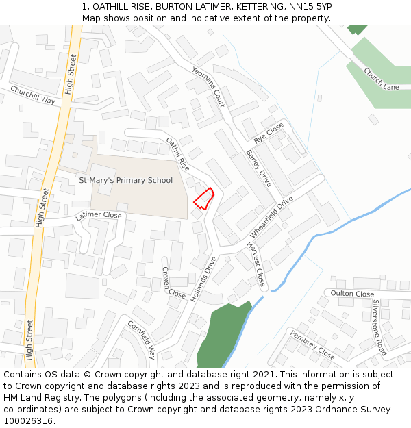 1, OATHILL RISE, BURTON LATIMER, KETTERING, NN15 5YP: Location map and indicative extent of plot