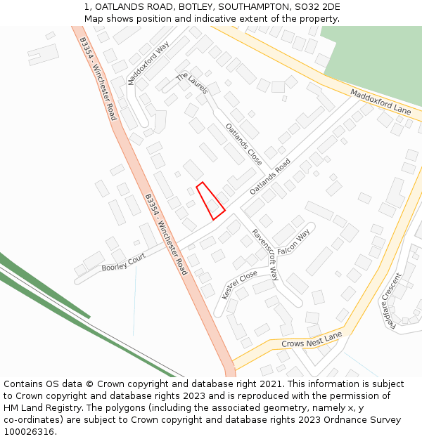 1, OATLANDS ROAD, BOTLEY, SOUTHAMPTON, SO32 2DE: Location map and indicative extent of plot