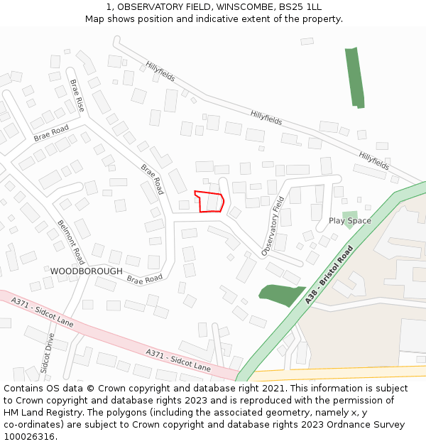 1, OBSERVATORY FIELD, WINSCOMBE, BS25 1LL: Location map and indicative extent of plot