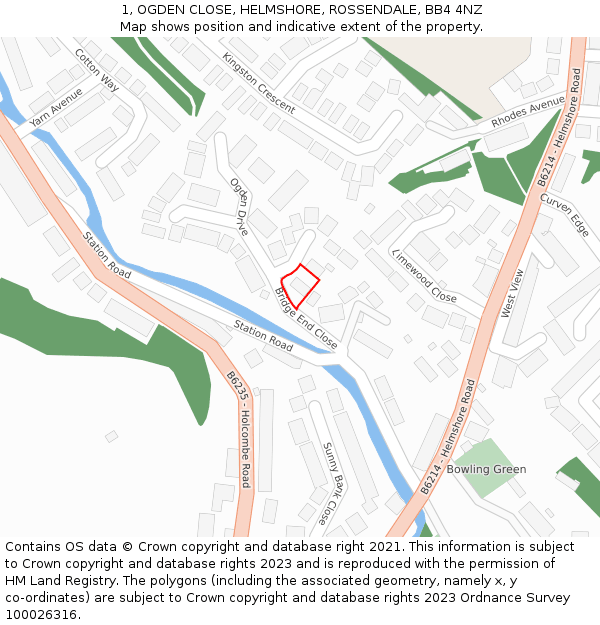 1, OGDEN CLOSE, HELMSHORE, ROSSENDALE, BB4 4NZ: Location map and indicative extent of plot