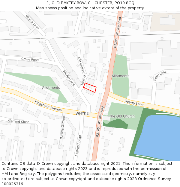 1, OLD BAKERY ROW, CHICHESTER, PO19 8GQ: Location map and indicative extent of plot