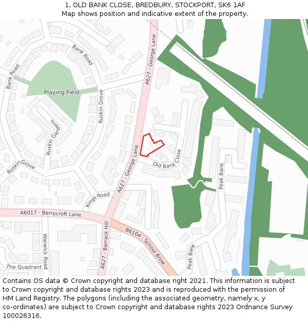1, OLD BANK CLOSE, BREDBURY, STOCKPORT, SK6 1AF: Location map and indicative extent of plot