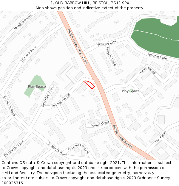 1, OLD BARROW HILL, BRISTOL, BS11 9PX: Location map and indicative extent of plot