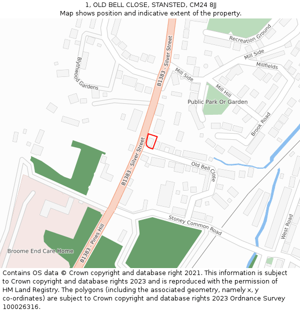 1, OLD BELL CLOSE, STANSTED, CM24 8JJ: Location map and indicative extent of plot