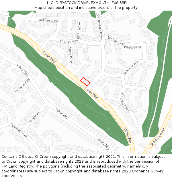 1, OLD BYSTOCK DRIVE, EXMOUTH, EX8 5RB: Location map and indicative extent of plot