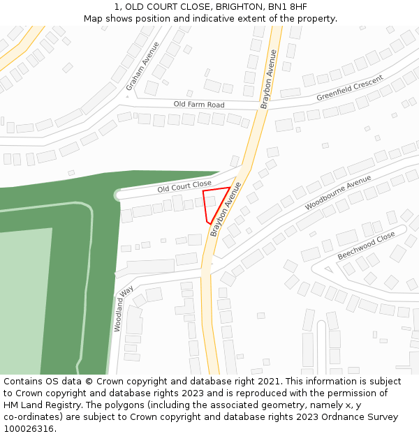 1, OLD COURT CLOSE, BRIGHTON, BN1 8HF: Location map and indicative extent of plot