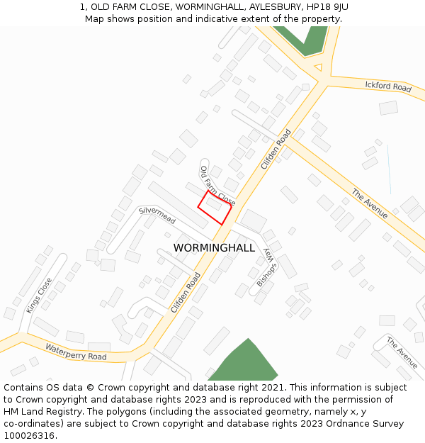 1, OLD FARM CLOSE, WORMINGHALL, AYLESBURY, HP18 9JU: Location map and indicative extent of plot