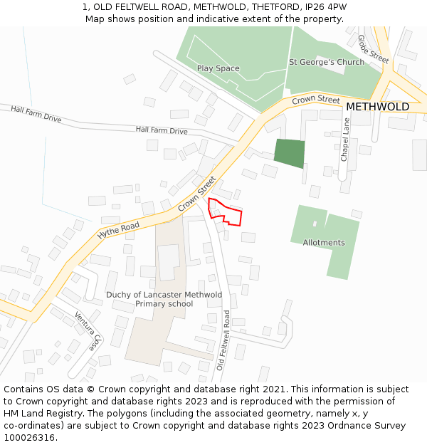 1, OLD FELTWELL ROAD, METHWOLD, THETFORD, IP26 4PW: Location map and indicative extent of plot