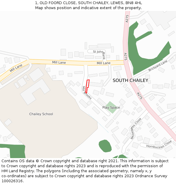 1, OLD FOORD CLOSE, SOUTH CHAILEY, LEWES, BN8 4HL: Location map and indicative extent of plot