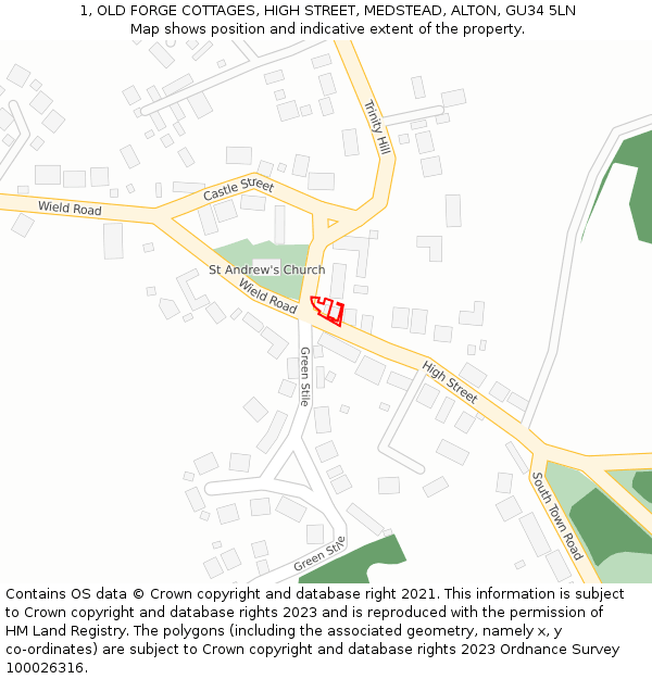 1, OLD FORGE COTTAGES, HIGH STREET, MEDSTEAD, ALTON, GU34 5LN: Location map and indicative extent of plot