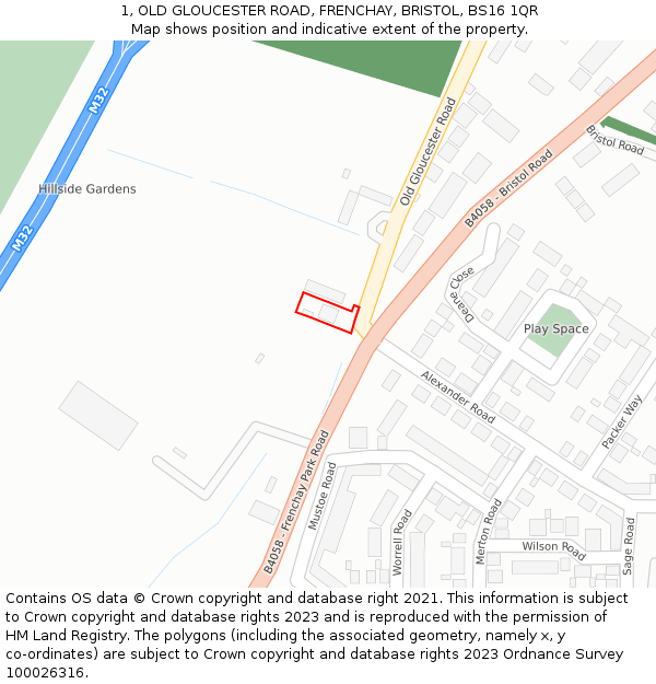 1, OLD GLOUCESTER ROAD, FRENCHAY, BRISTOL, BS16 1QR: Location map and indicative extent of plot