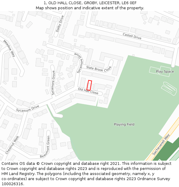 1, OLD HALL CLOSE, GROBY, LEICESTER, LE6 0EF: Location map and indicative extent of plot