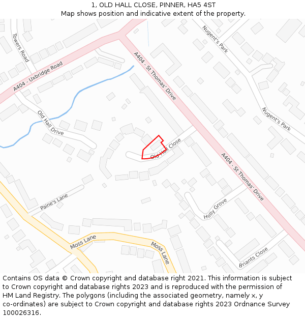 1, OLD HALL CLOSE, PINNER, HA5 4ST: Location map and indicative extent of plot