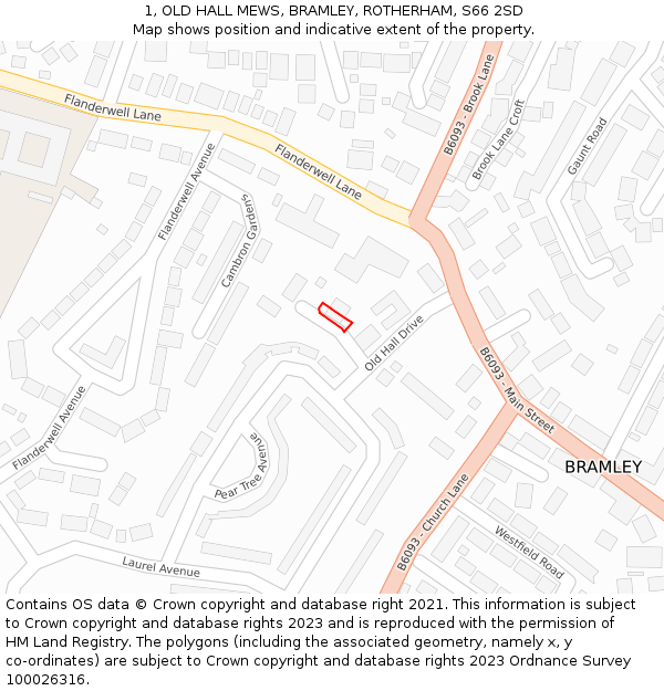 1, OLD HALL MEWS, BRAMLEY, ROTHERHAM, S66 2SD: Location map and indicative extent of plot