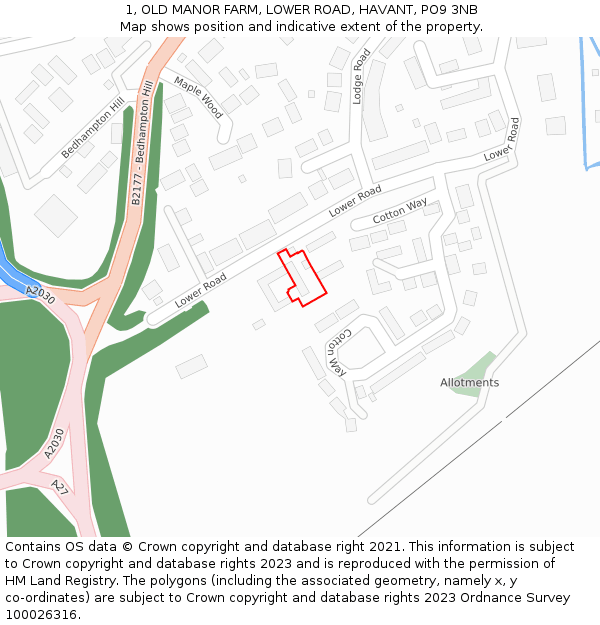 1, OLD MANOR FARM, LOWER ROAD, HAVANT, PO9 3NB: Location map and indicative extent of plot