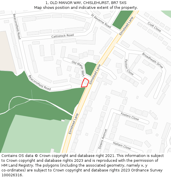 1, OLD MANOR WAY, CHISLEHURST, BR7 5XS: Location map and indicative extent of plot