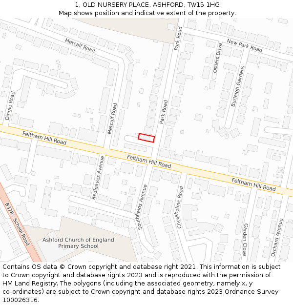 1, OLD NURSERY PLACE, ASHFORD, TW15 1HG: Location map and indicative extent of plot
