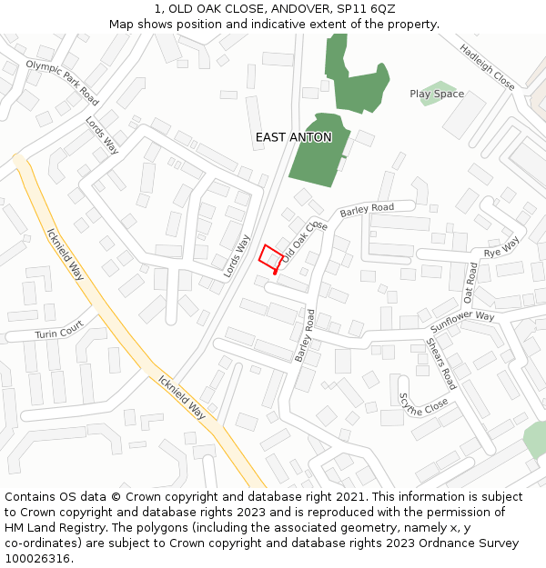 1, OLD OAK CLOSE, ANDOVER, SP11 6QZ: Location map and indicative extent of plot
