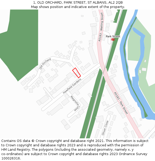 1, OLD ORCHARD, PARK STREET, ST ALBANS, AL2 2QB: Location map and indicative extent of plot